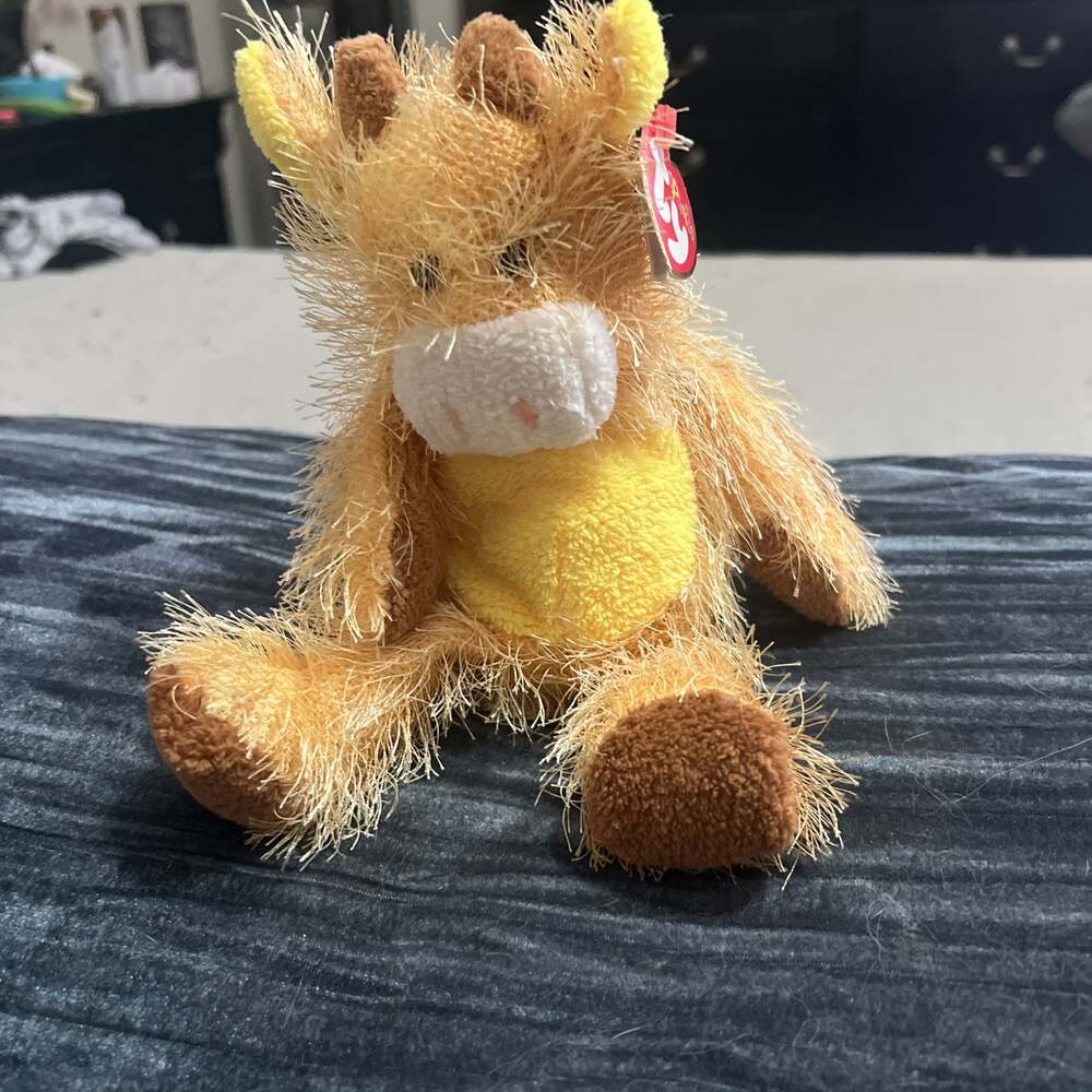 T-bone Ty Beanie Punkies Plush Shaggy 9" Floppy Bull Cow 2002 With Tag